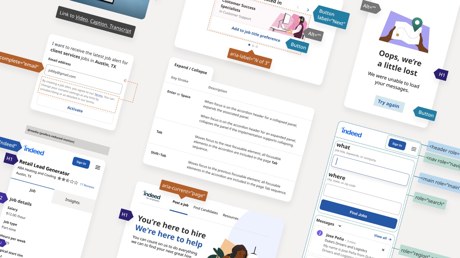 Sample of accessibility annotations in a Figma design file, showing how to annotate designs for developers.